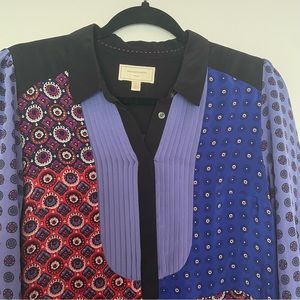 Anthropologie Moulinette Soeurs Patchwork Fall Dress Silk Buttondown